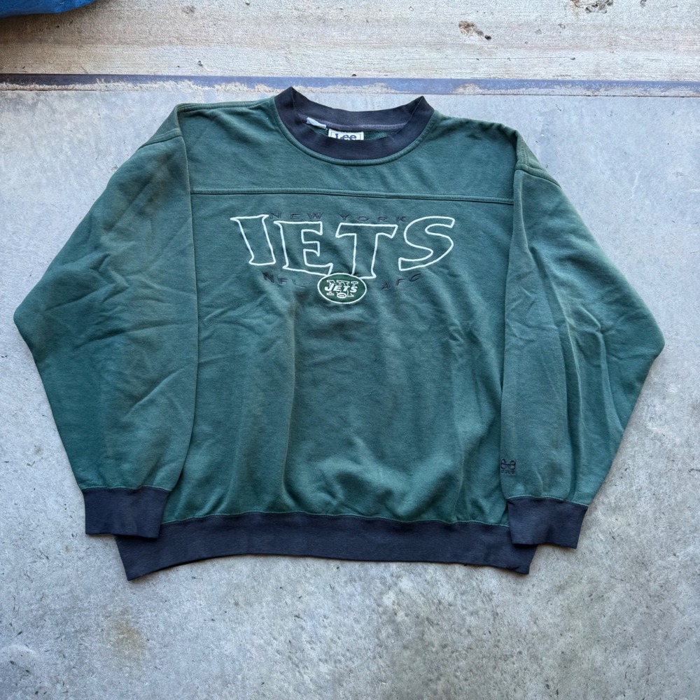 Vintage Lee Sport New York Jets NFL Sweatshirt Green XL Embroidered 90s Nutmeg